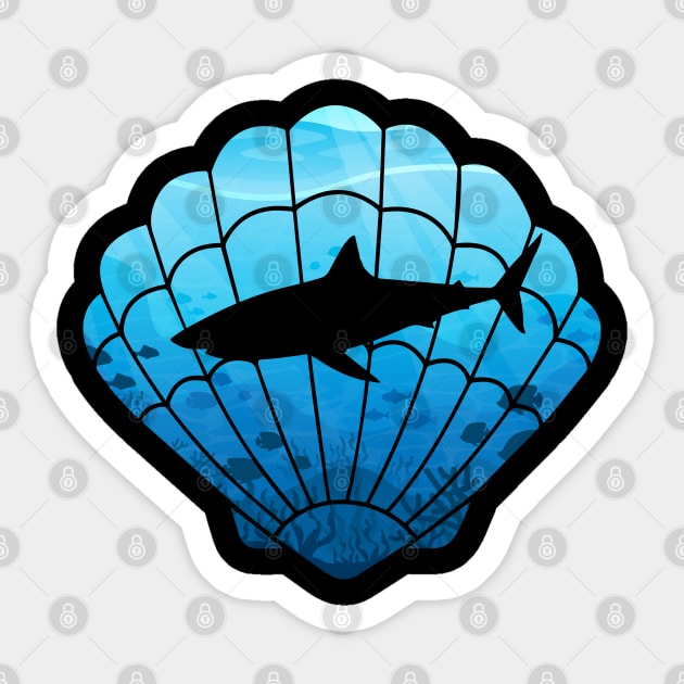 Shark in the ocean, black shark, blue ocean, seashell art Sticker by Julorzo